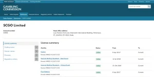 UK Gambling Commission public register entry for SCGO Limited and VBET